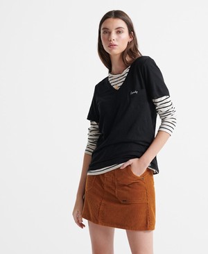 Superdry Organic Cotton Essential V-Neck Női Pólók Fekete | UWXAE0273